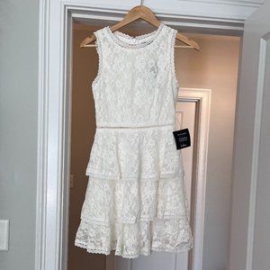 NEW Properly Chic White Sleeveless Lace Tiered Mini Dress
